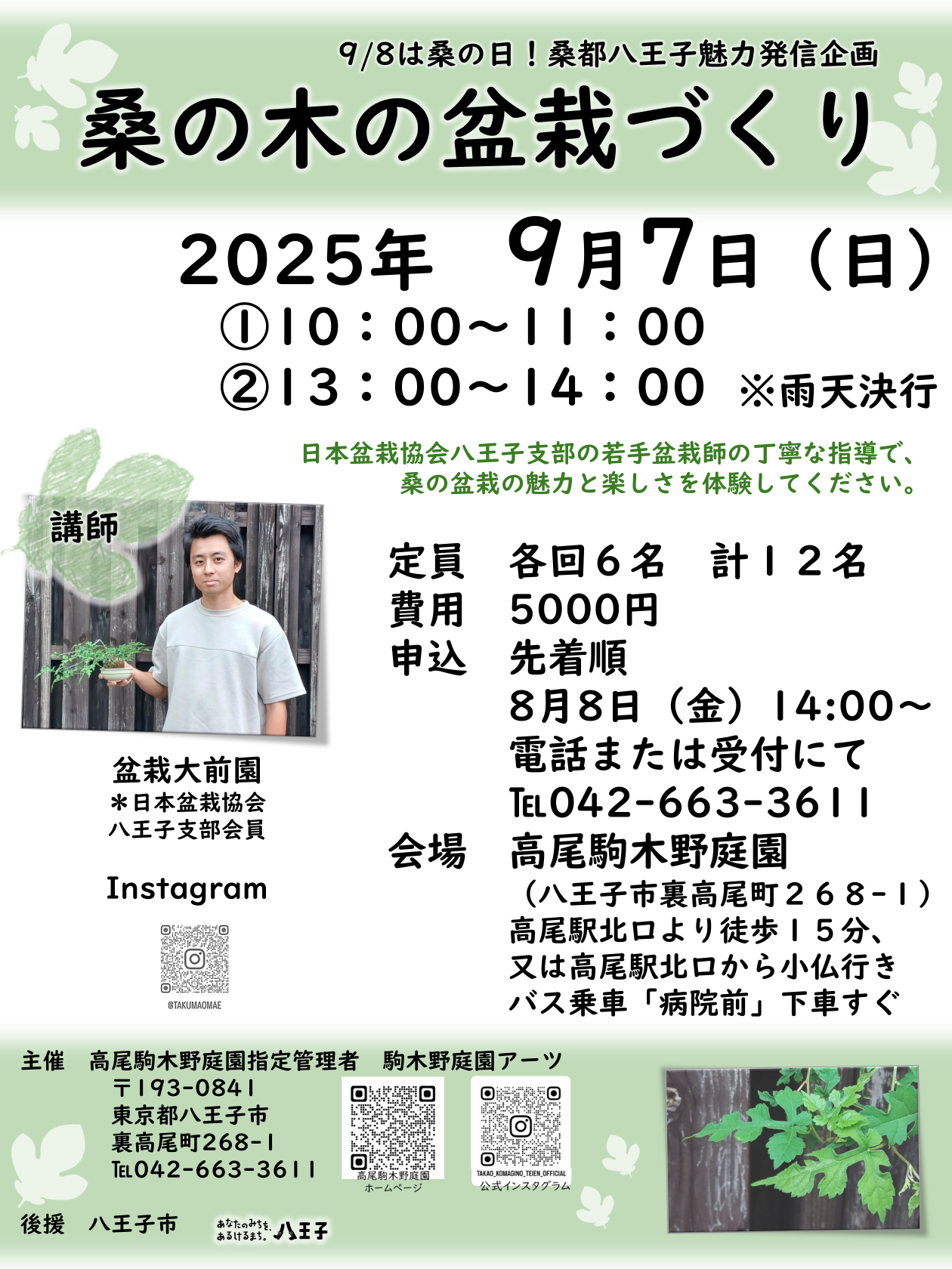 【8/8金～予約受付】桑の盆栽づくり